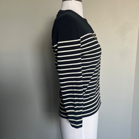 J. Crew Striped Jackie Sail Cardigan w/ Gold Anchor Buttons Nautical Top Sweater - Picture 6 of 12